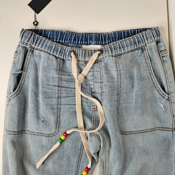 One Teaspoon Shabbies Drawstring Boyfriend Sweatpants Jeans 26 Distressed Blue - Picture 5 of 9